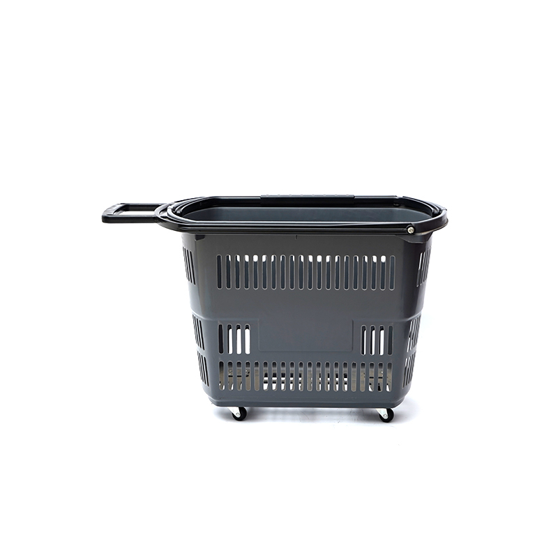 スーパーマーケットのプラスチック製の小さな四輪トロリー買い物かご